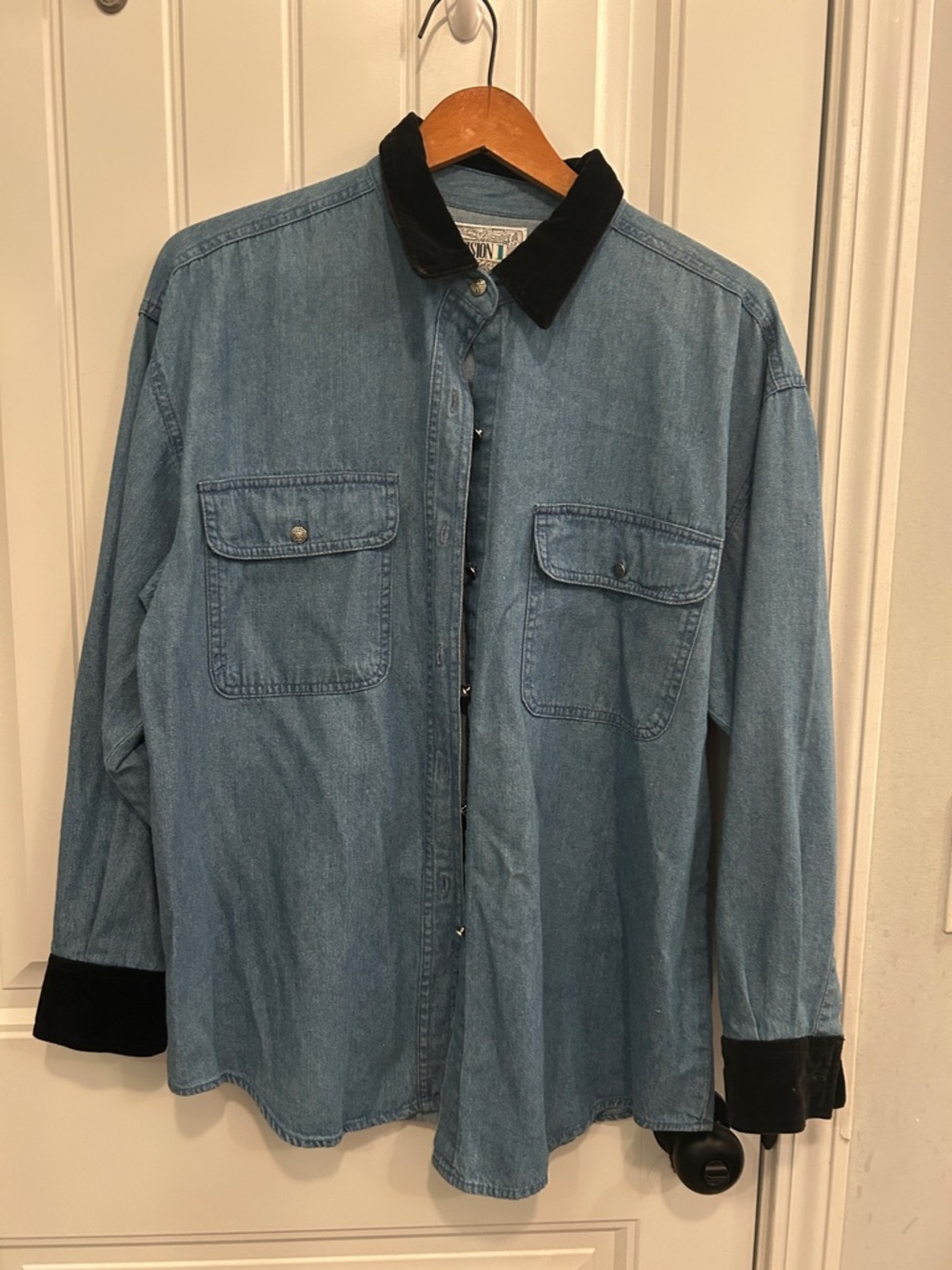 VISION II Light Blue Denim Shirt with Black Collar Accent